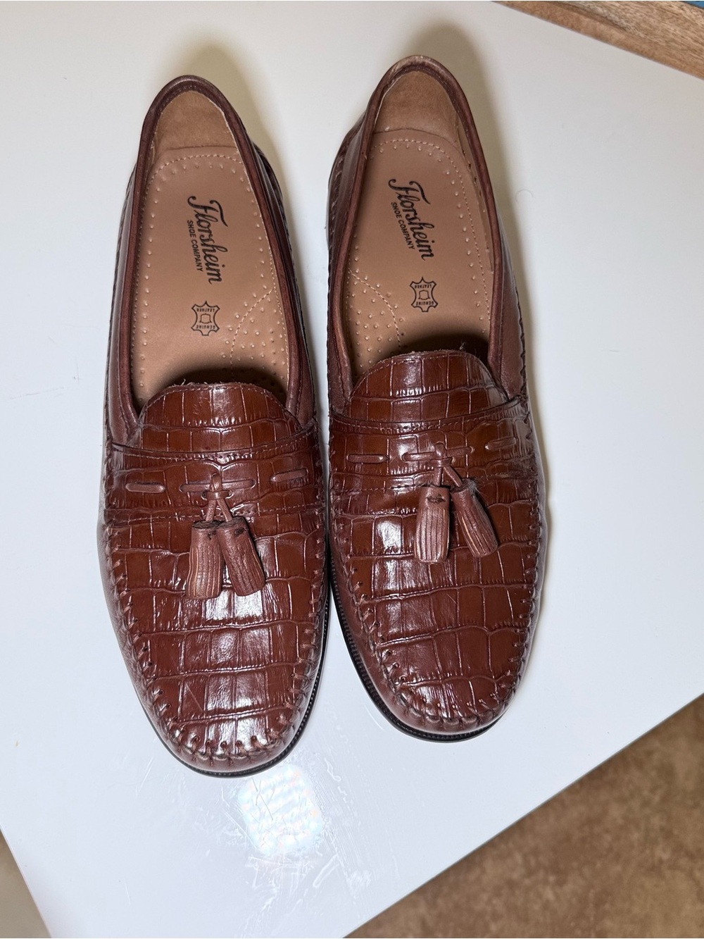 Men’s Brown Croc-Embossed Tassel Loafers